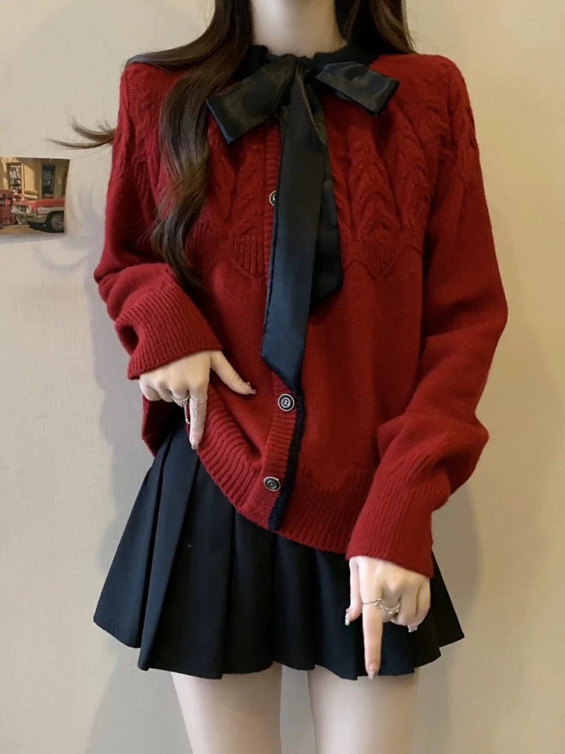 美美推荐1129法式蝴蝶结系带毛衣2025新款韩系