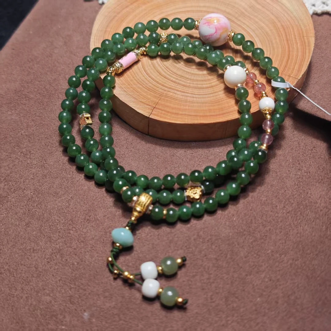 【鲸禧云珠】碧玉大漆108项链 A143