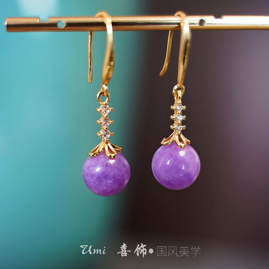 铜合金锆石耳饰 新中式紫气东来简约耳饰紫色精致时尚手工耳环