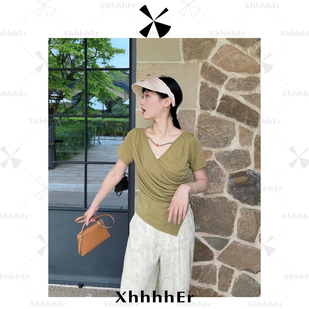 辛儿/小个子  【小青】25年夏日气质不规则褶皱上衣XY1691