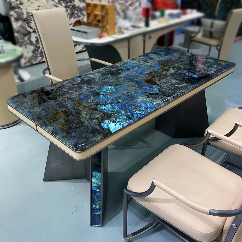 【蓝翡翠茶桌】进口天然蓝翡翠奢石祥云茶台轻奢设计师款蓝宝石茶台