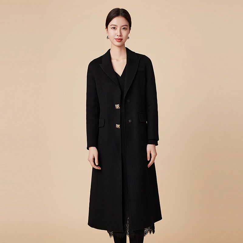 芭蒂娜双面羊毛大衣女冬季新款气质修身毛呢外套长款634A108