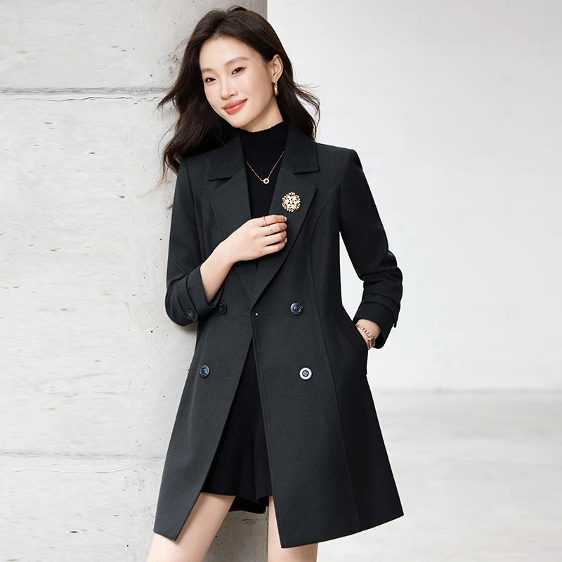 黑色中长款职业西装女士风衣修身型春秋气质女神范高级感韩版风衣