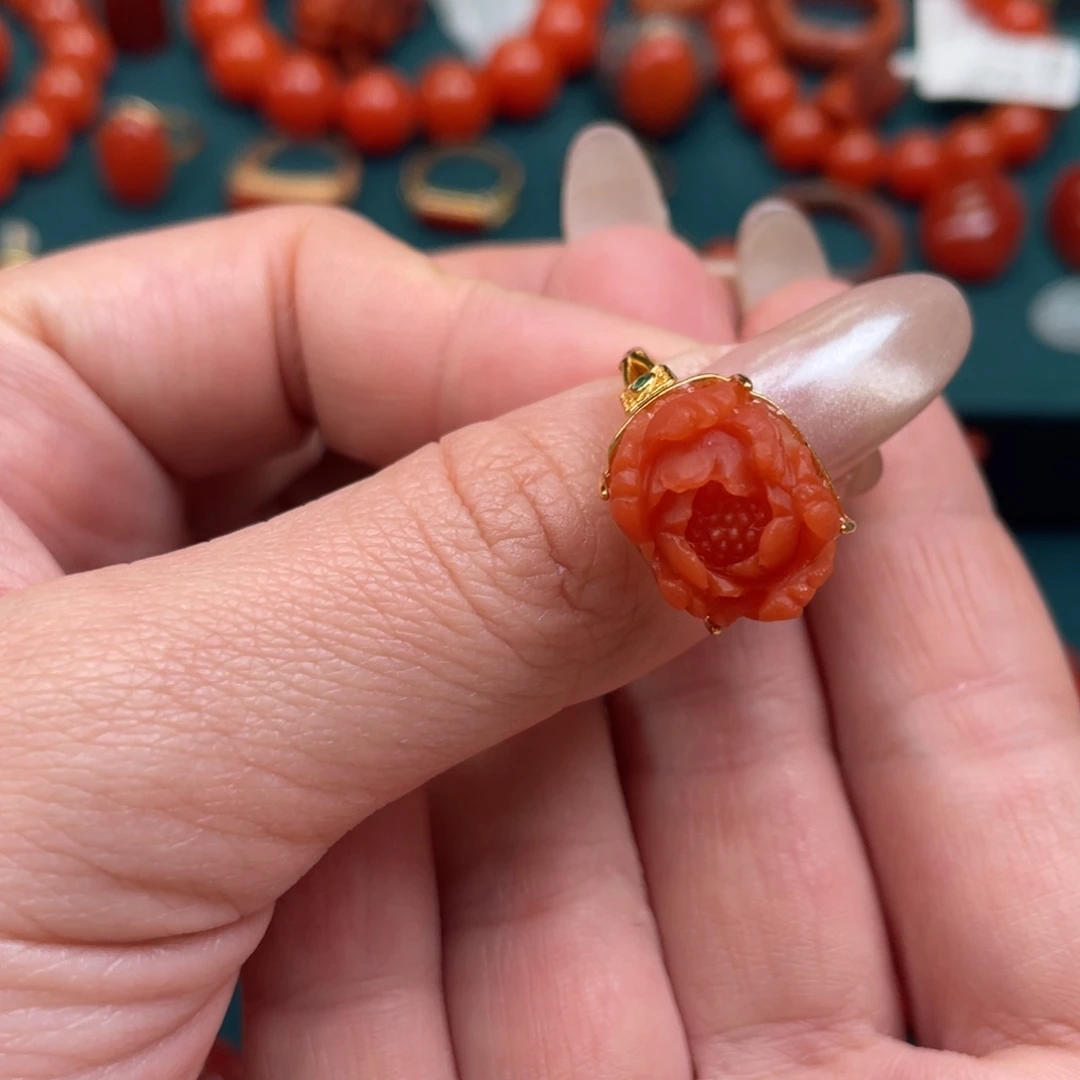 南红玛瑙银S925镶嵌保山南红哑光925银戒指