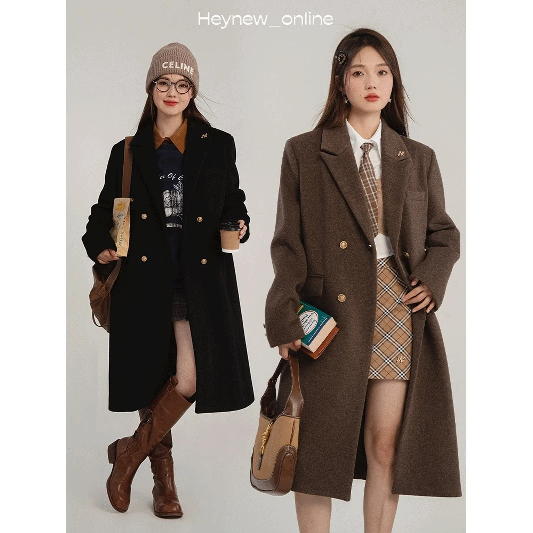 【宠粉福利】呢子大衣黑色中长款学院秋冬加厚毛呢外套3D222