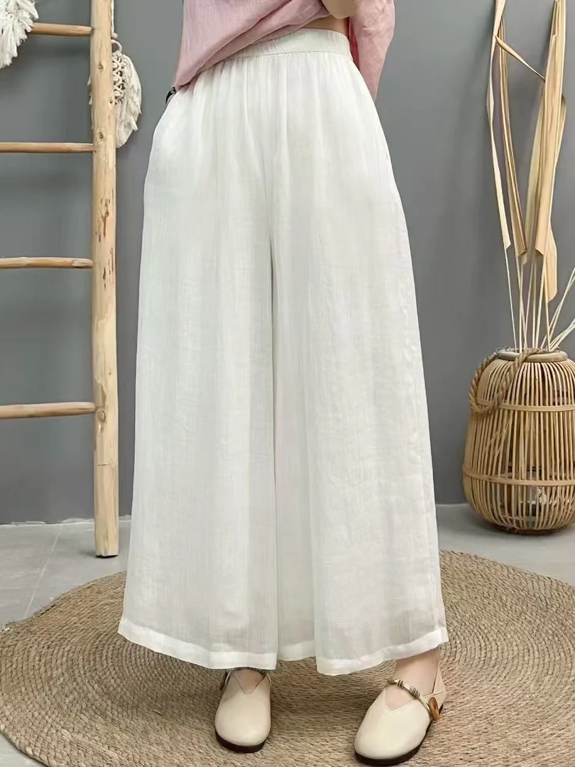 【如水阁】纯苎麻双层大裤脚阔腿裤
