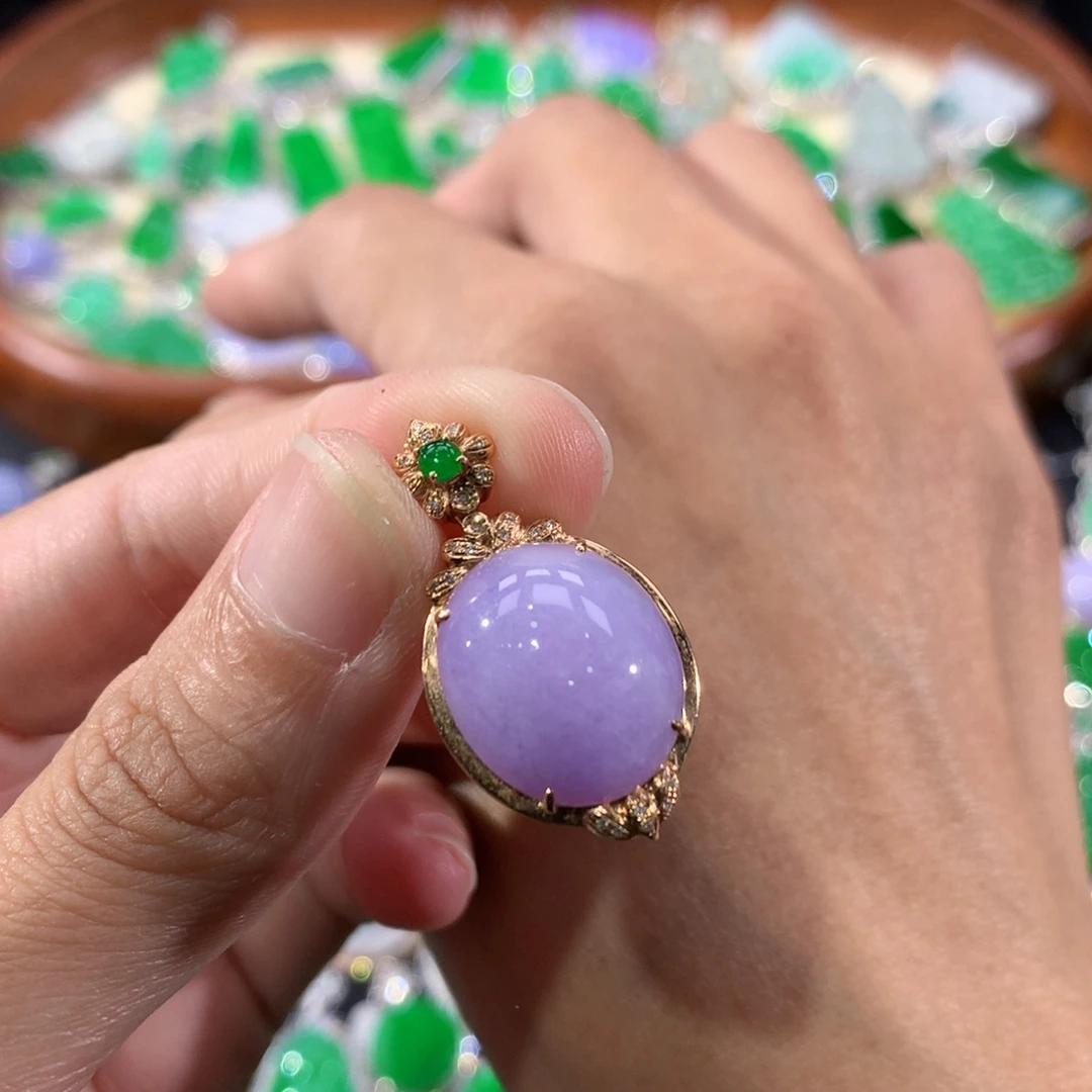 翡翠18K金镶嵌吊坠(不含链)