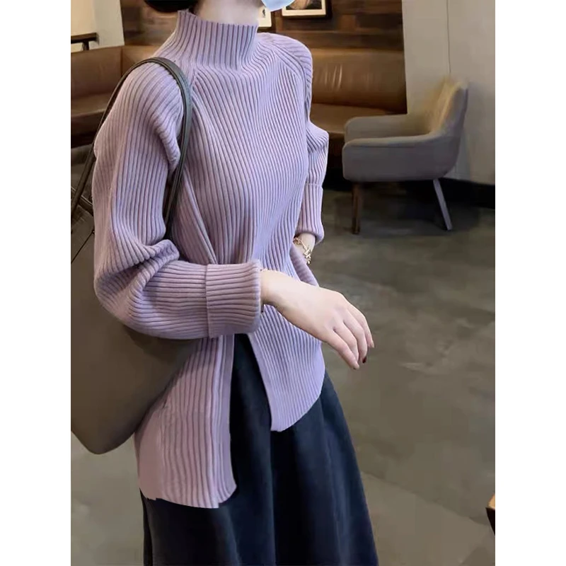 【摩卡色】3585超柔软高品质中领开衩针织毛衣