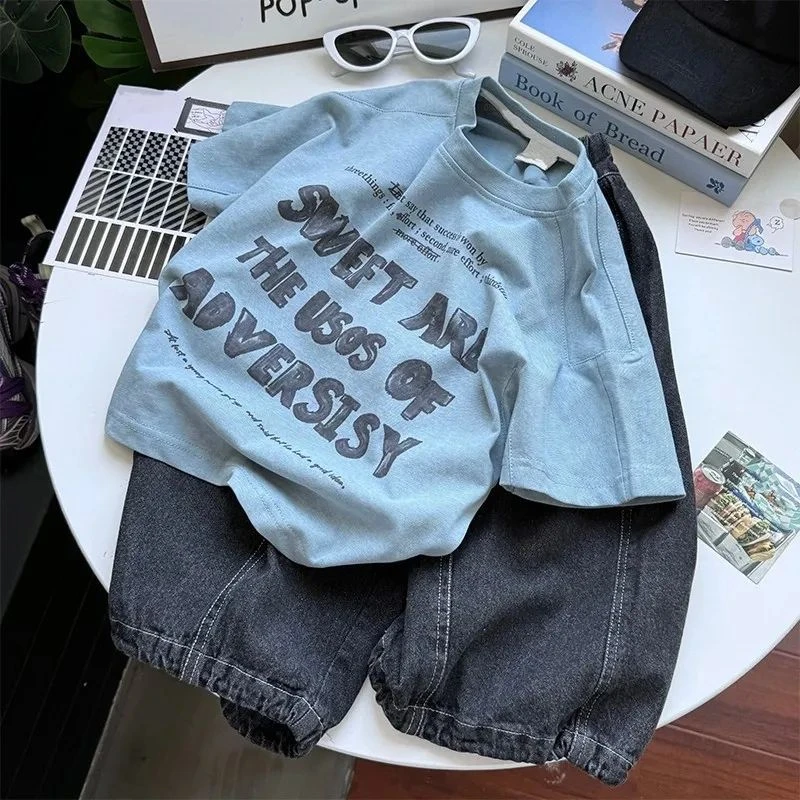 新款婴童纯棉短袖T恤夏季休闲字母印花帅气男宝宝上衣C15