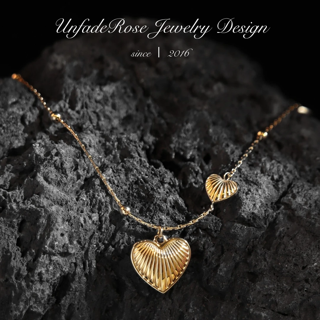 UNFADE ROSE 镀K金金色锁骨链复古小众爱心项链 Z010C