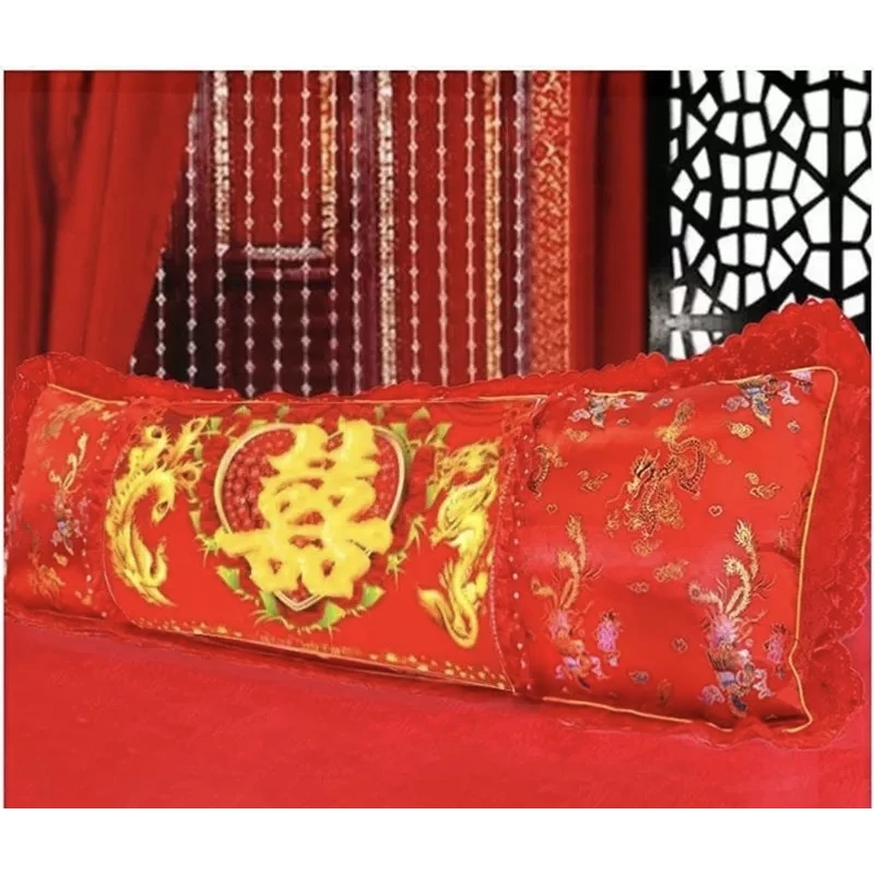 纯手工绣好十字绣成品3007龙凤喜双人枕枕套