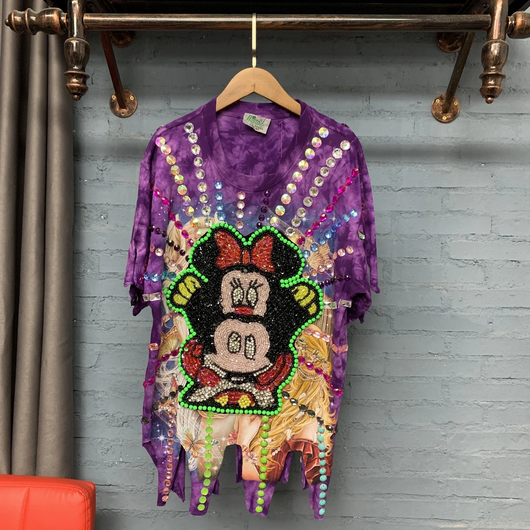 满钻米妮紫色扎染短袖