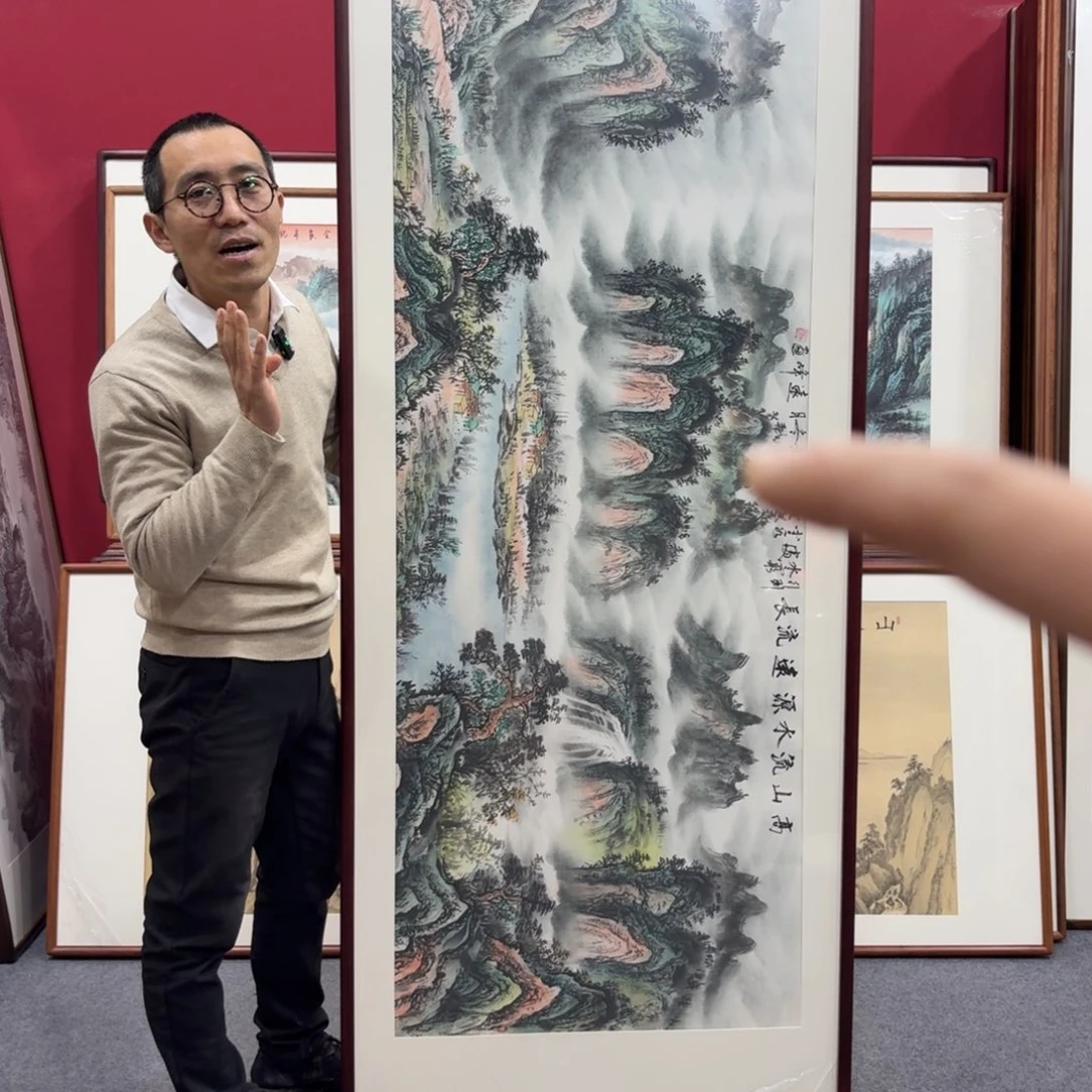 国画带框绘画210/80尺寸高山流水源远流长