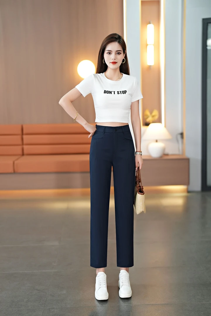 时尚小个子直筒休闲裤女2025年夏季新款高腰显瘦洋气高级九分裤