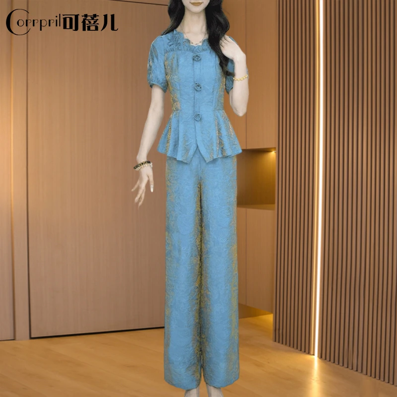 【可蓓儿】套装女夏2025新款40减龄气质可蓓儿减龄时尚小个休闲蓝色