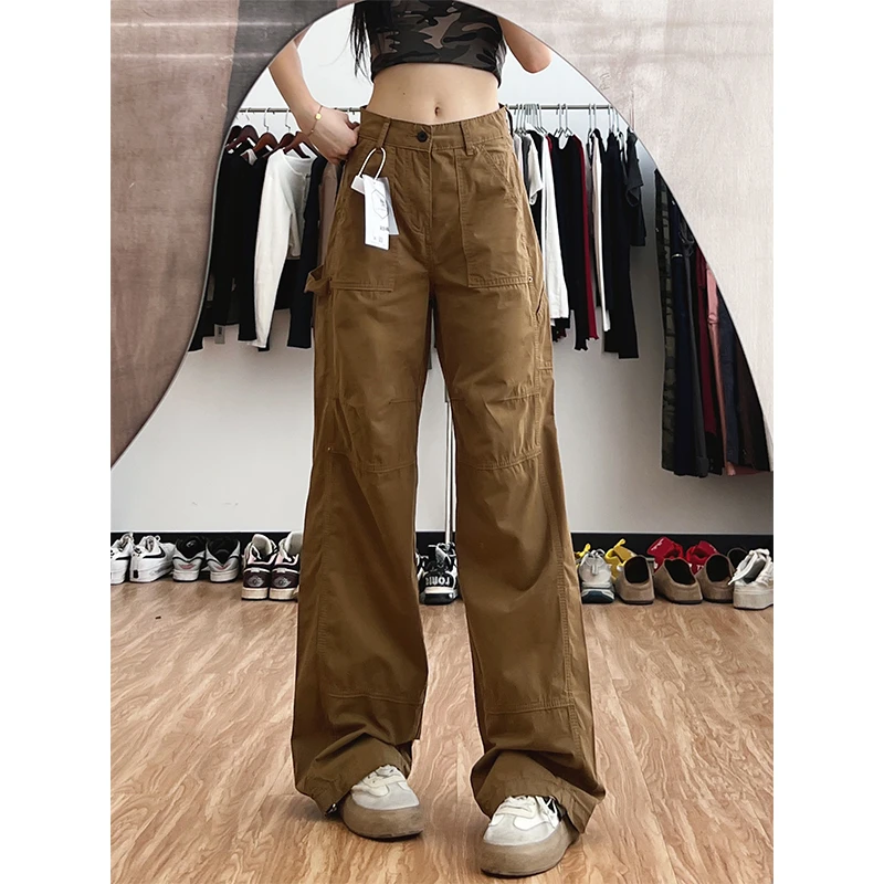 咖色175高个子美式复古辣妹工装裤女高街设计感休闲显瘦拖地裤