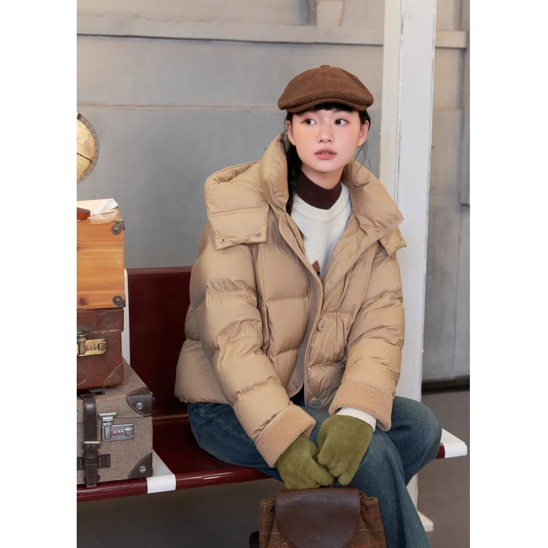 紫涵短款连帽羽绒服外套女冬季新款皮绒拼接Z4Z10BS233