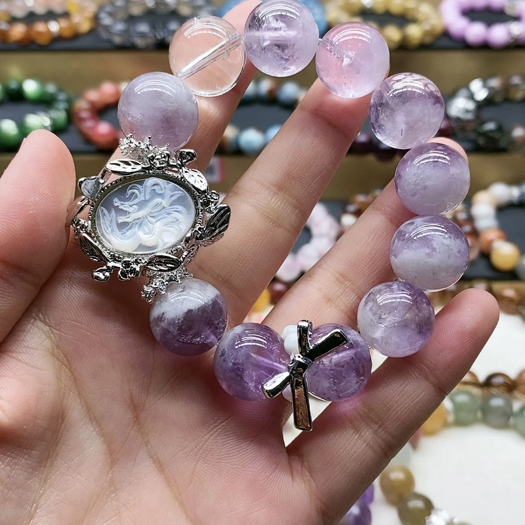 水晶手链未镶嵌紫兔毛