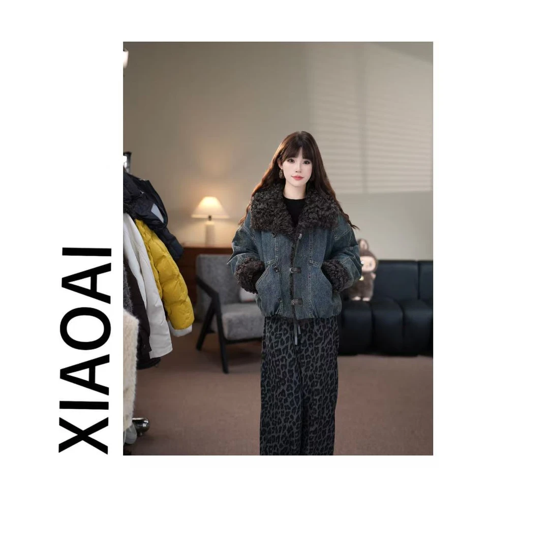 XIAOAI  【90白鸭绒】2025冬季新款高级感牛仔毛领羽绒服  A300800