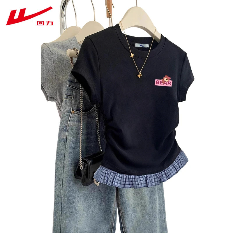 回力多巴胺印花圆领夏季夏装百搭棉休闲运动短袖T恤女辣妹小众