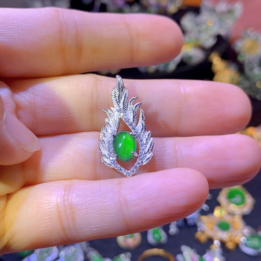 翡翠银S925镶嵌颈饰天然翡翠