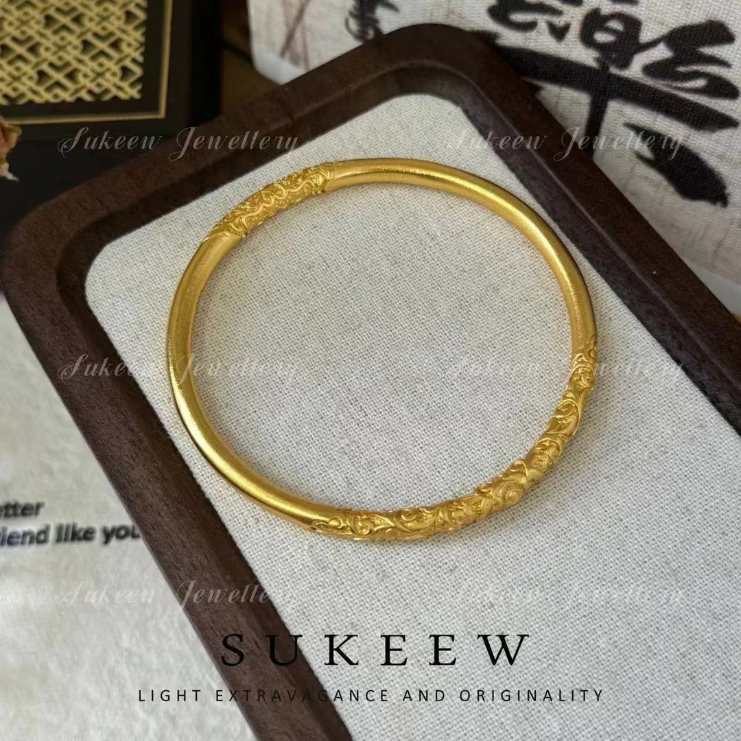 合金手镯 新中式国潮风古法时尚百搭精美实心卷草纹传承手镯