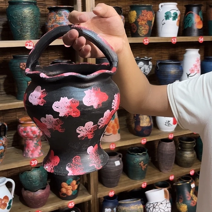 红陶浮雕花盆炸炸炸