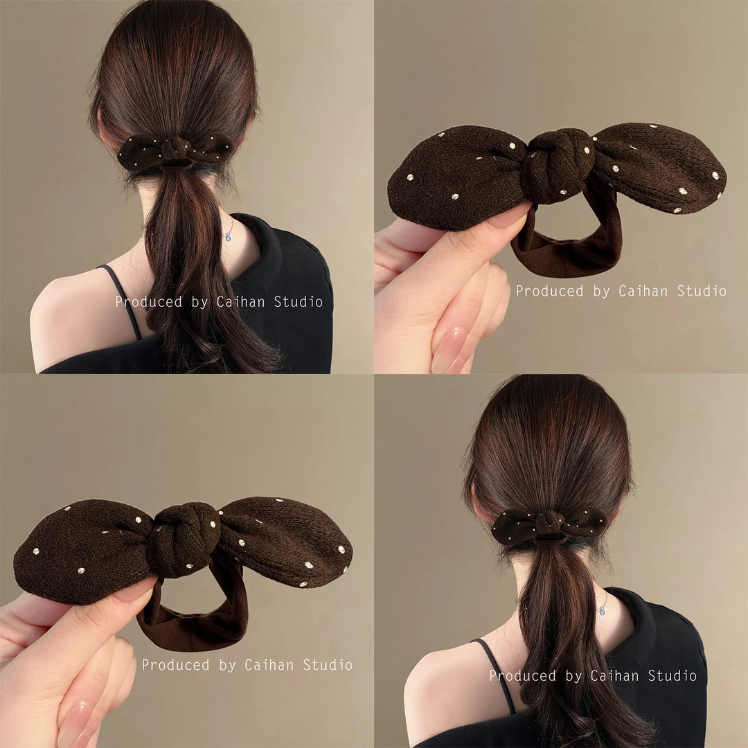 波点恋曲~复古蝴蝶结发圈女秋冬气质耐用不伤发兔耳朵发绳盘发器