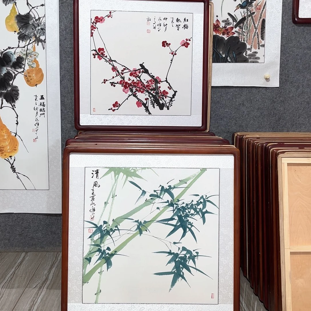国画书画作品带框63×63