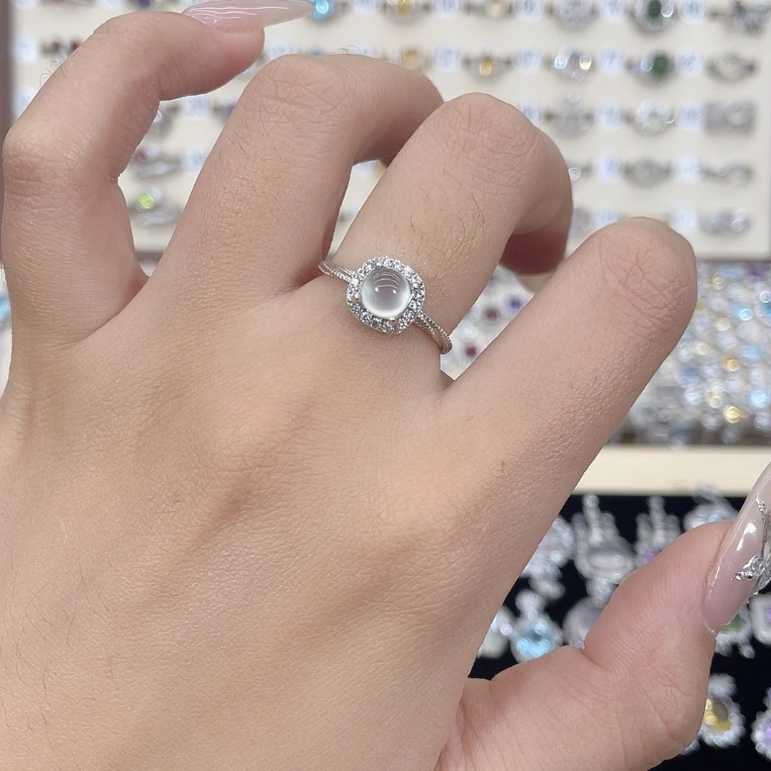 岫玉银S925镶嵌戒指