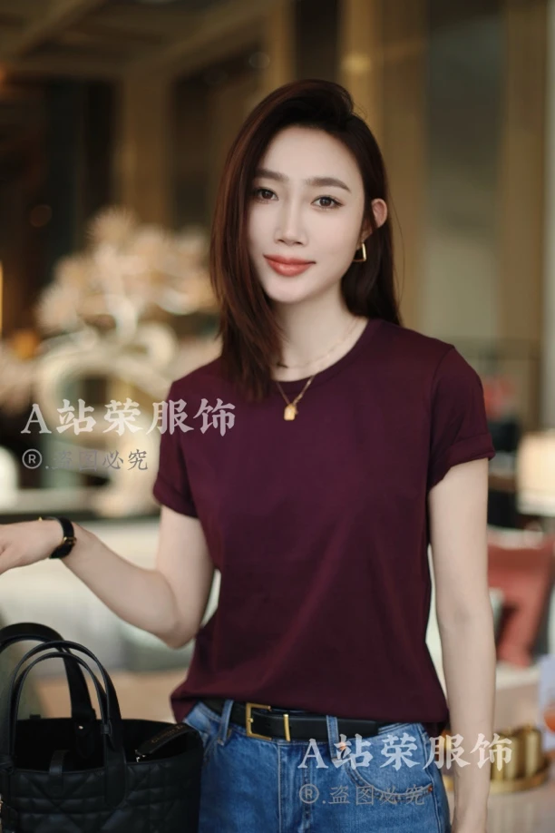 【荣姐精选】简约设计三色后绣线短袖