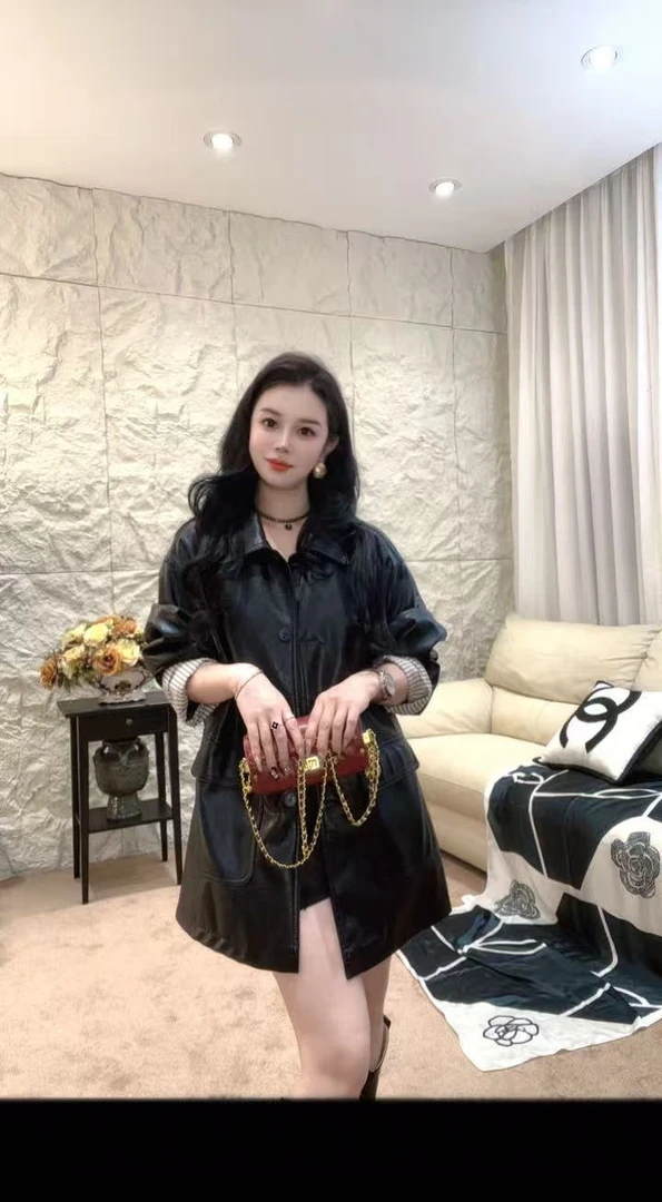 秋季常规款包袖朋克风POLO领皮衣女装夹克气质女士Q5XW805
