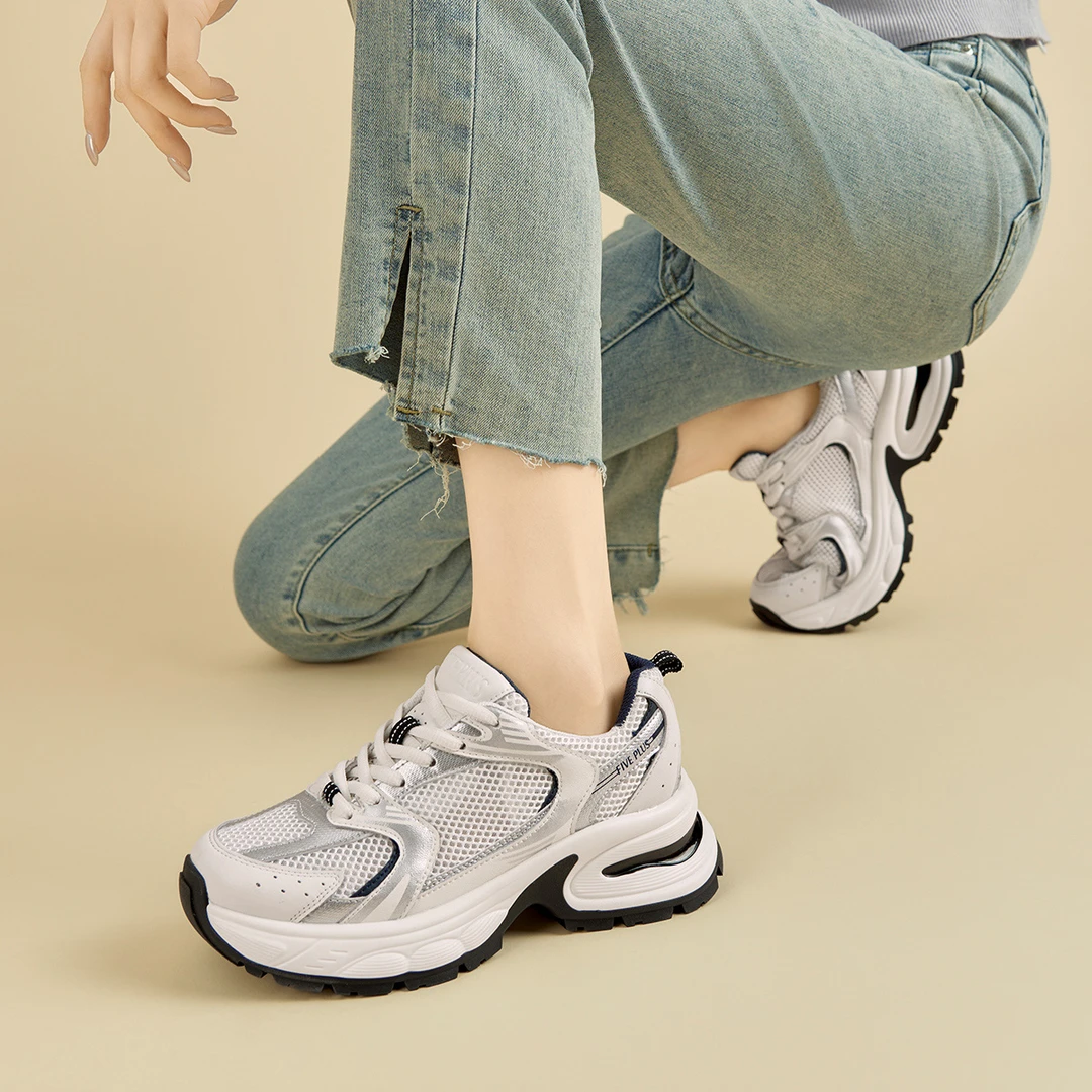 老爹鞋女2024夏季百搭舒适厚底增高网面鞋简约休闲运动鞋女鞋