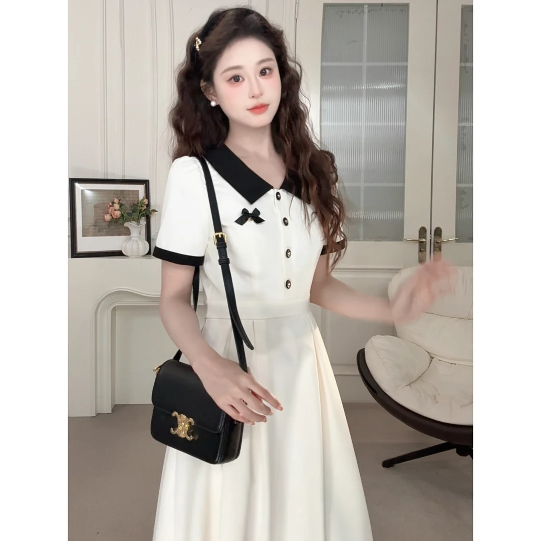 【曼城记忆】MOMO杏色衬衫连衣裙女夏季新款高级感收腰显瘦气质长裙