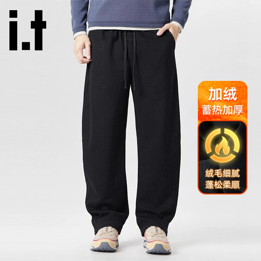 it:CHOCOOLATE秋冬加绒保暖休闲裤男款2025新款宽松直筒百搭裤子