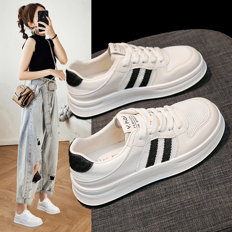 安踏感统联名爆款小白鞋女配裙子2025春夏新款百搭厚底板鞋透气网