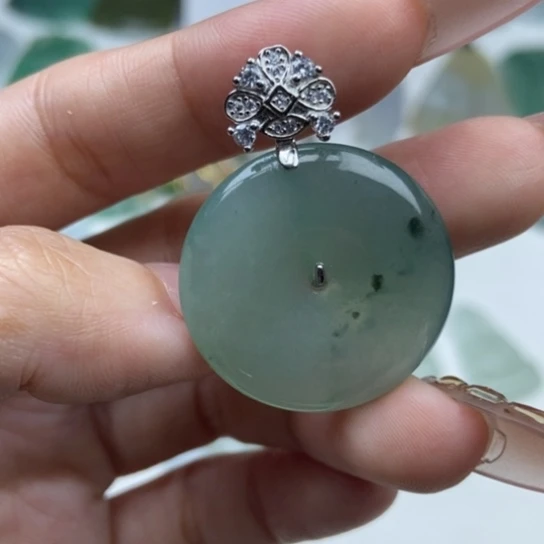 翡翠银S925镶嵌吊坠(不含链)天然缅甸翡翠a货