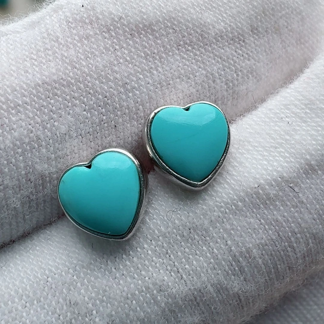 绿松石银S925镶嵌耳饰