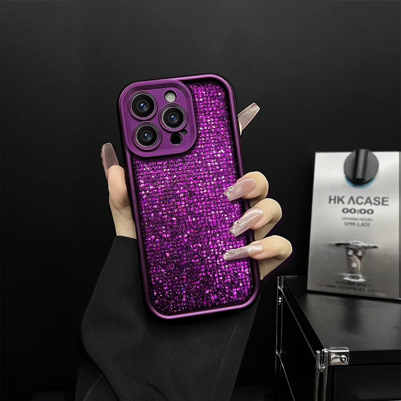 适用【苹果/oppo/华为/vivo/小米】天眼梅子色闪紫片防摔手机壳女款