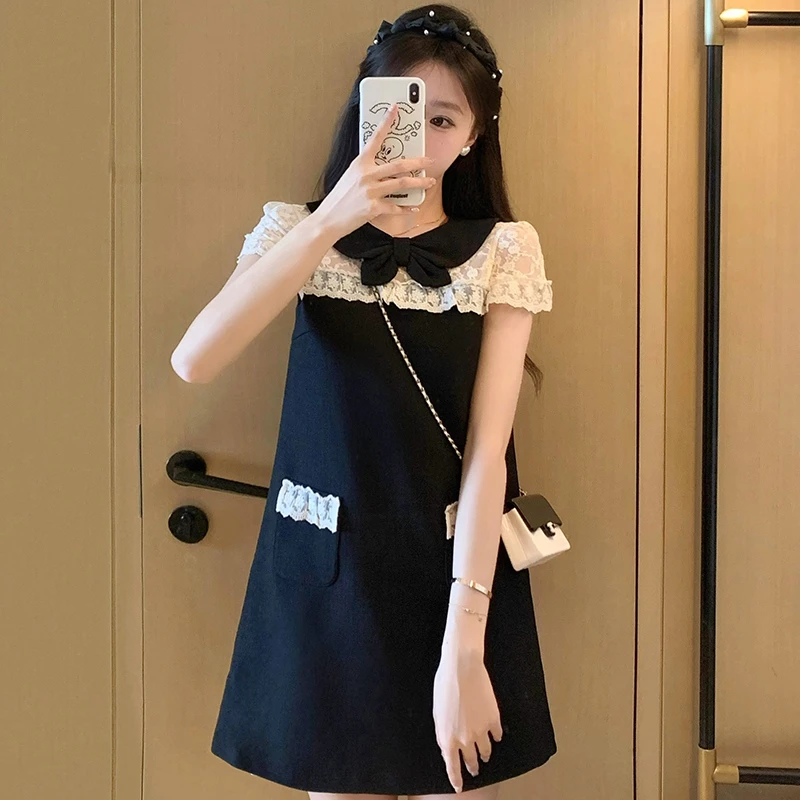 连衣裙夏季2025新款女高级感名媛气质复古显瘦黑色蕾丝裙子D1169
