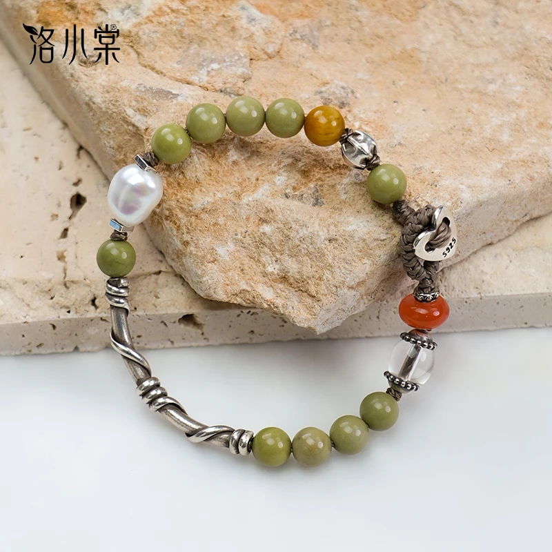 925银手链 洛小棠【茶颜】原创复古个性拼接森系设计925银手链