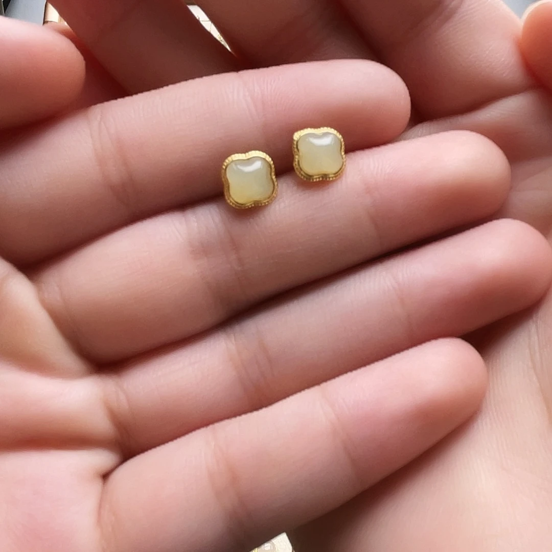 银S925镶嵌和田玉耳饰