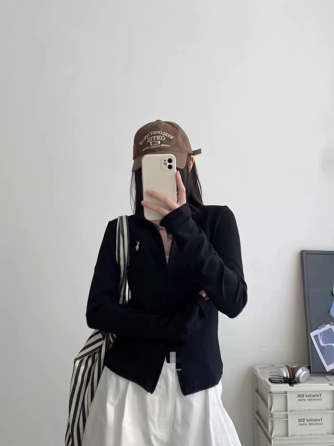 双向拉链5860高弹立领上衣（130斤以内）显瘦气质百搭