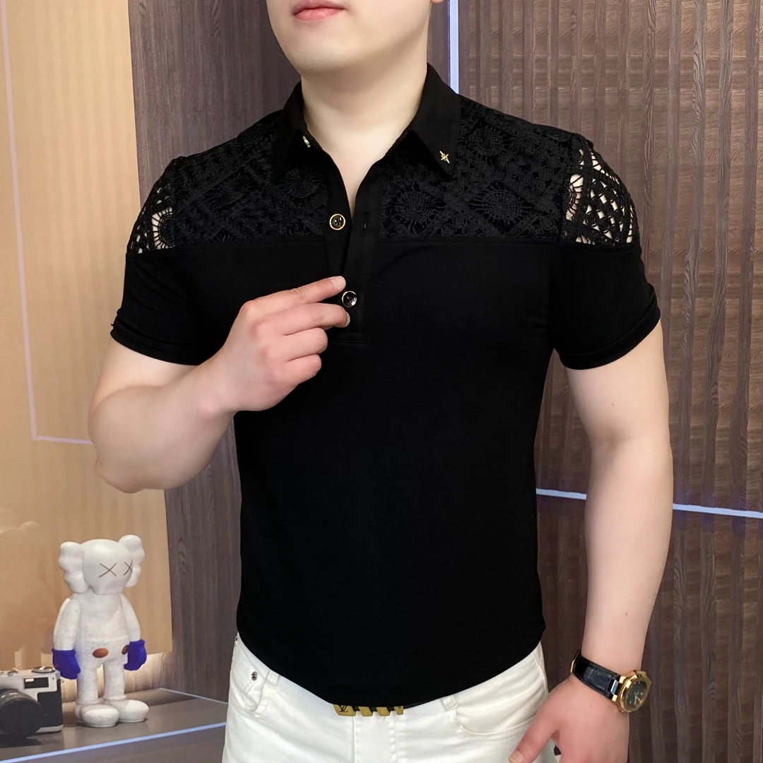 《提花概念款》POLO衫商务镂空男士轻奢时尚夏季半袖潮流修身薄款