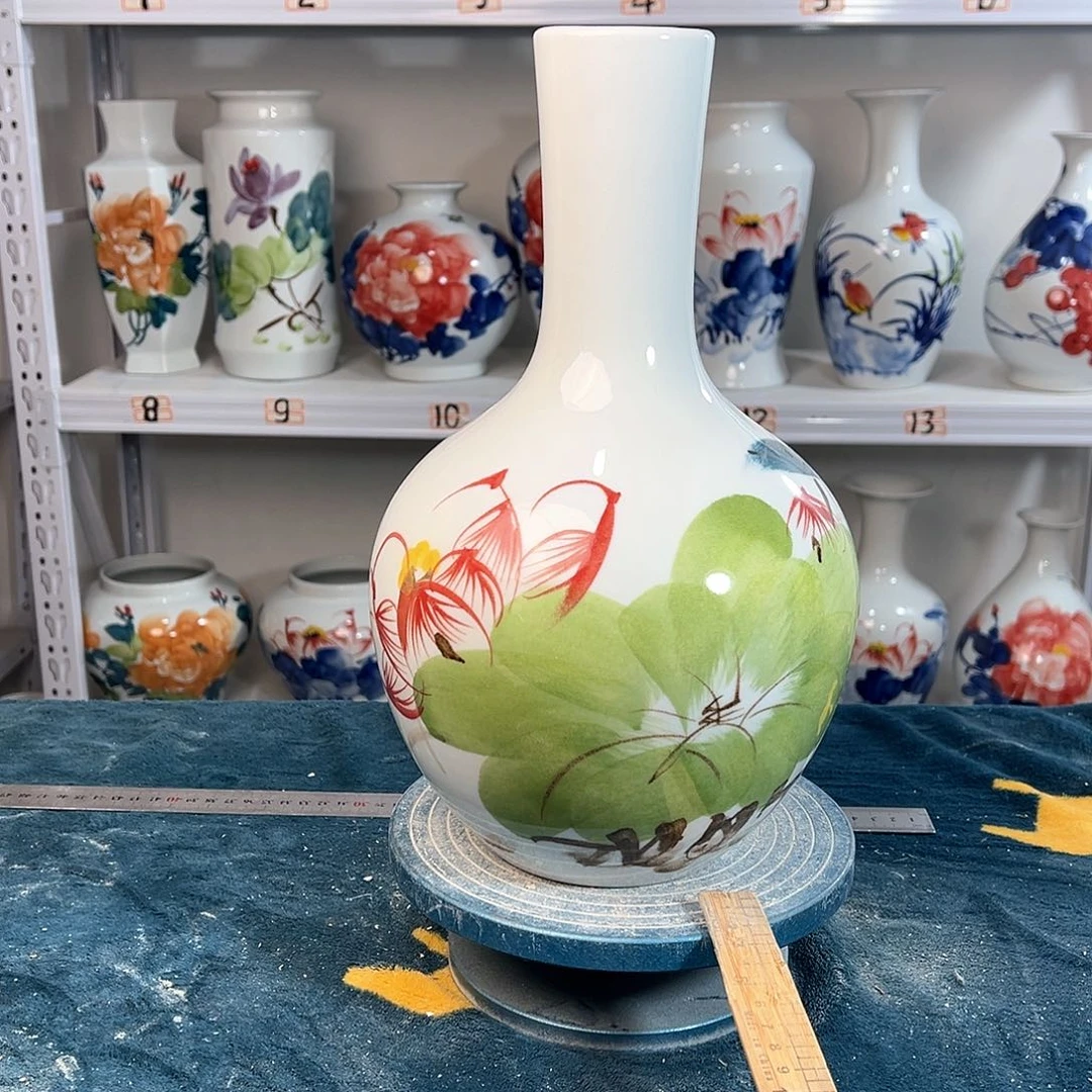 摆件景德镇陶瓷天绿荷