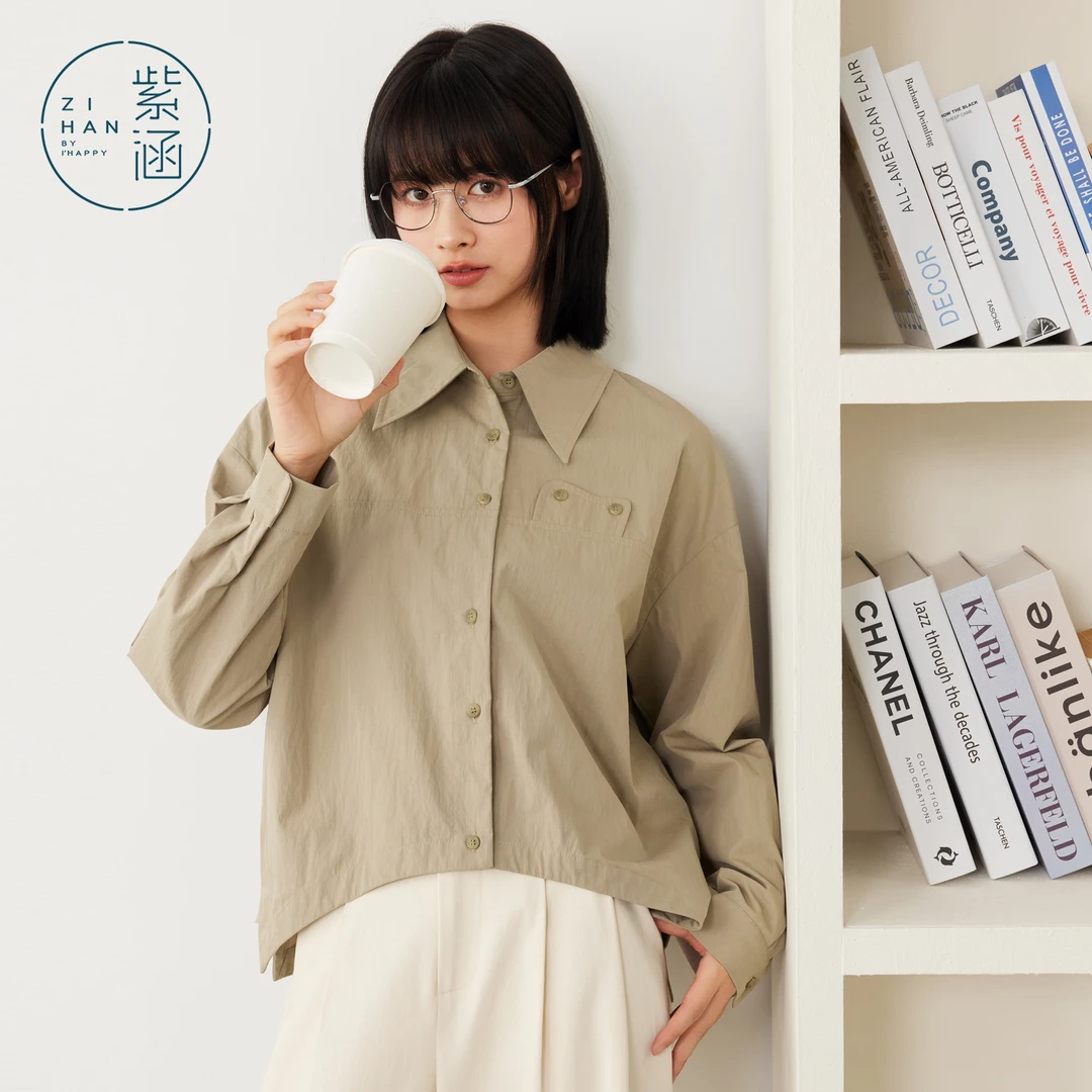 紫涵宽松翻领衬衫女2025年秋季新款简约休闲显瘦上衣Z5Z06AN170