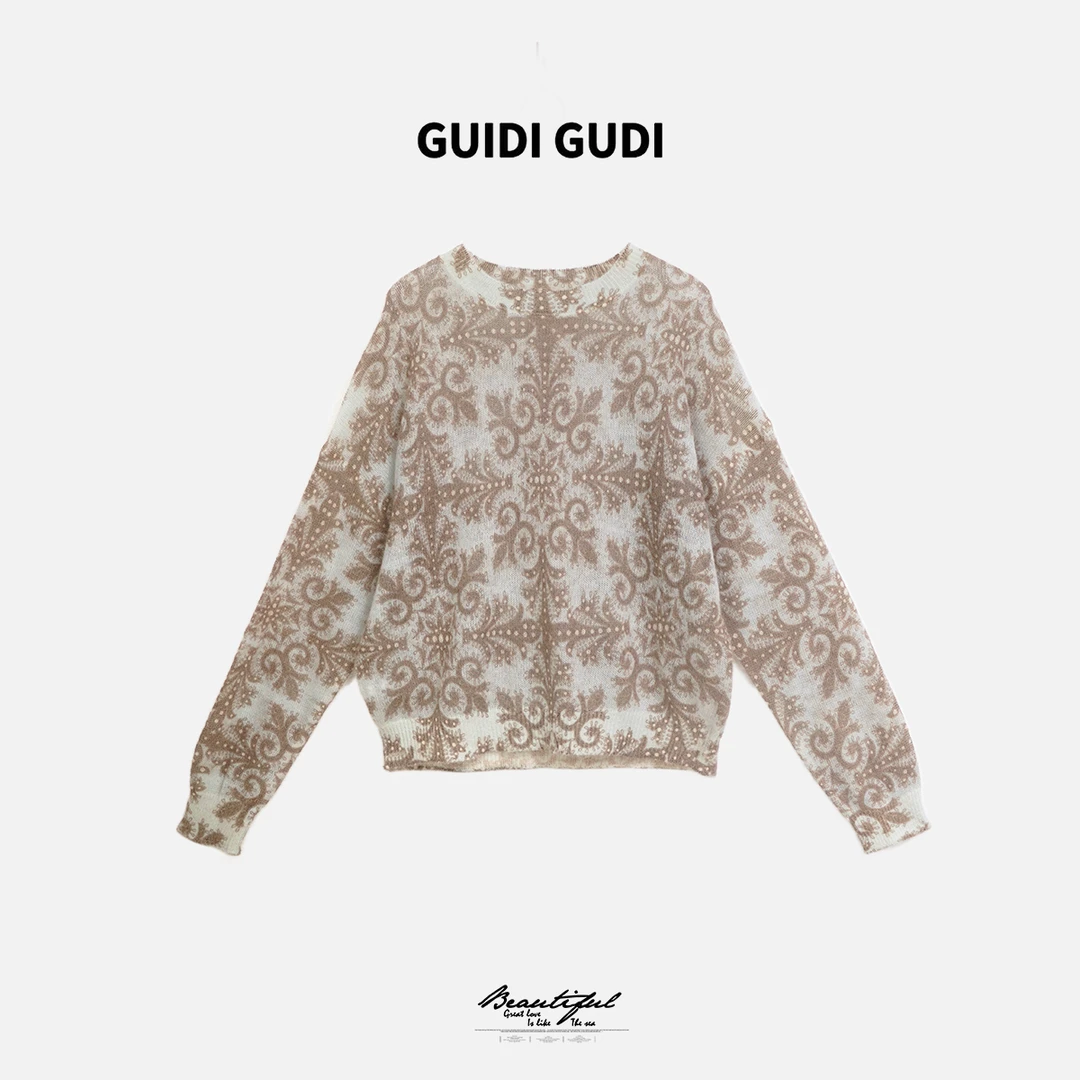 GUIDI GUDI【圣光】重工羊毛长袖套头毛衣/黄加蓝
