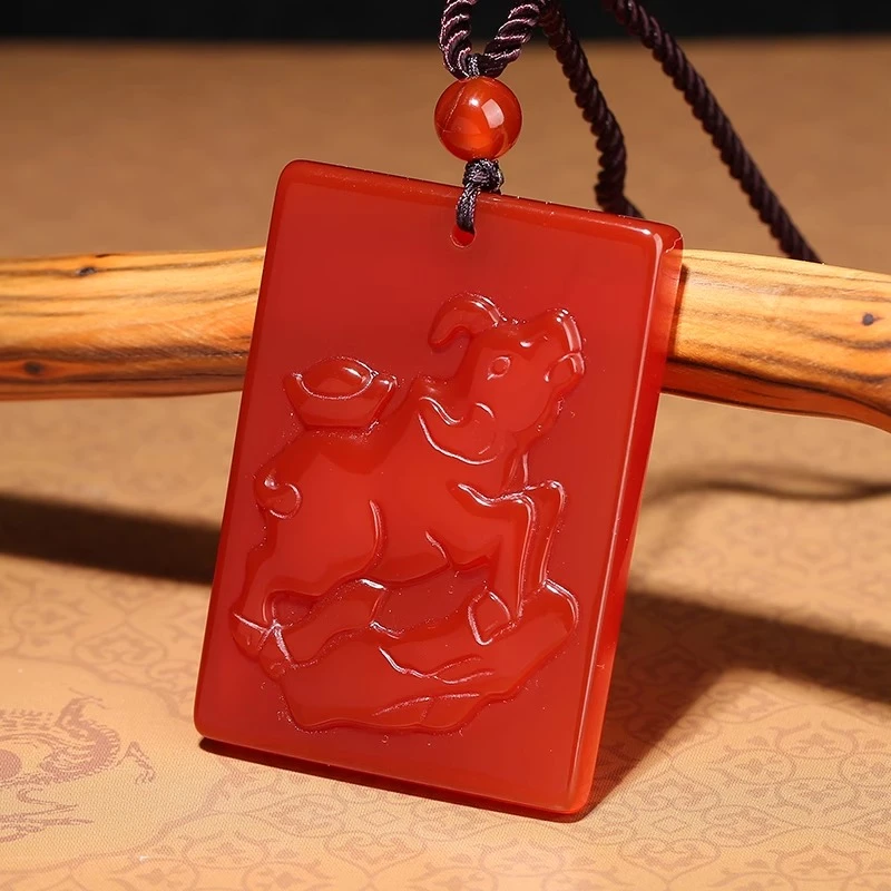 红玛瑙十二生肖吊坠女项链男士挂件牛鼠虎马兔蛇鸡牛羊猴龙