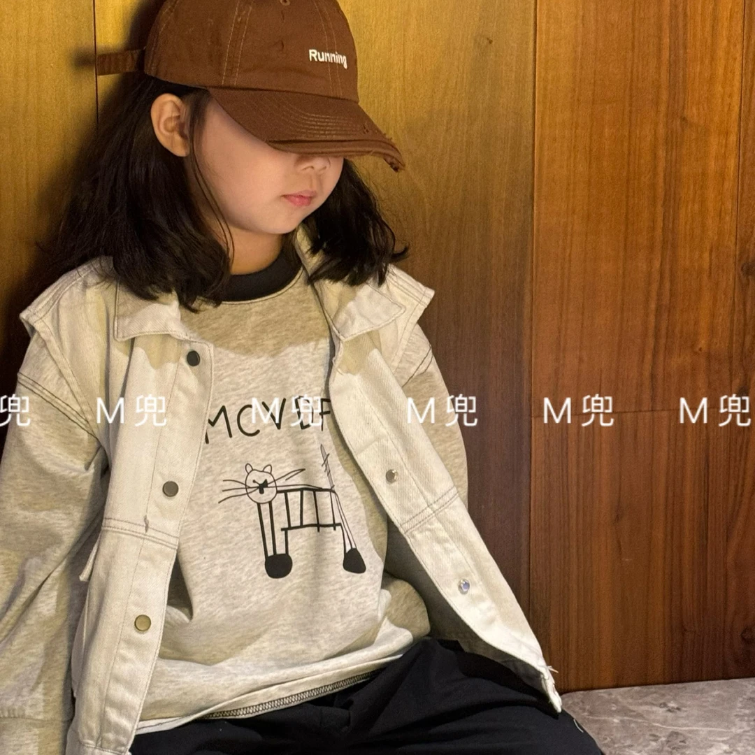 渔小米25年春季新款小猫咪男女同款儿童上衣