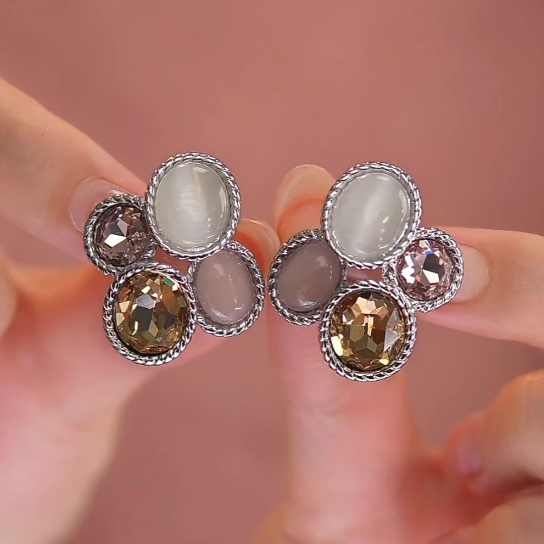 愿岛 黄铜合成锆石耳饰 法式气质时尚不规则锆石设计耳环EH2840